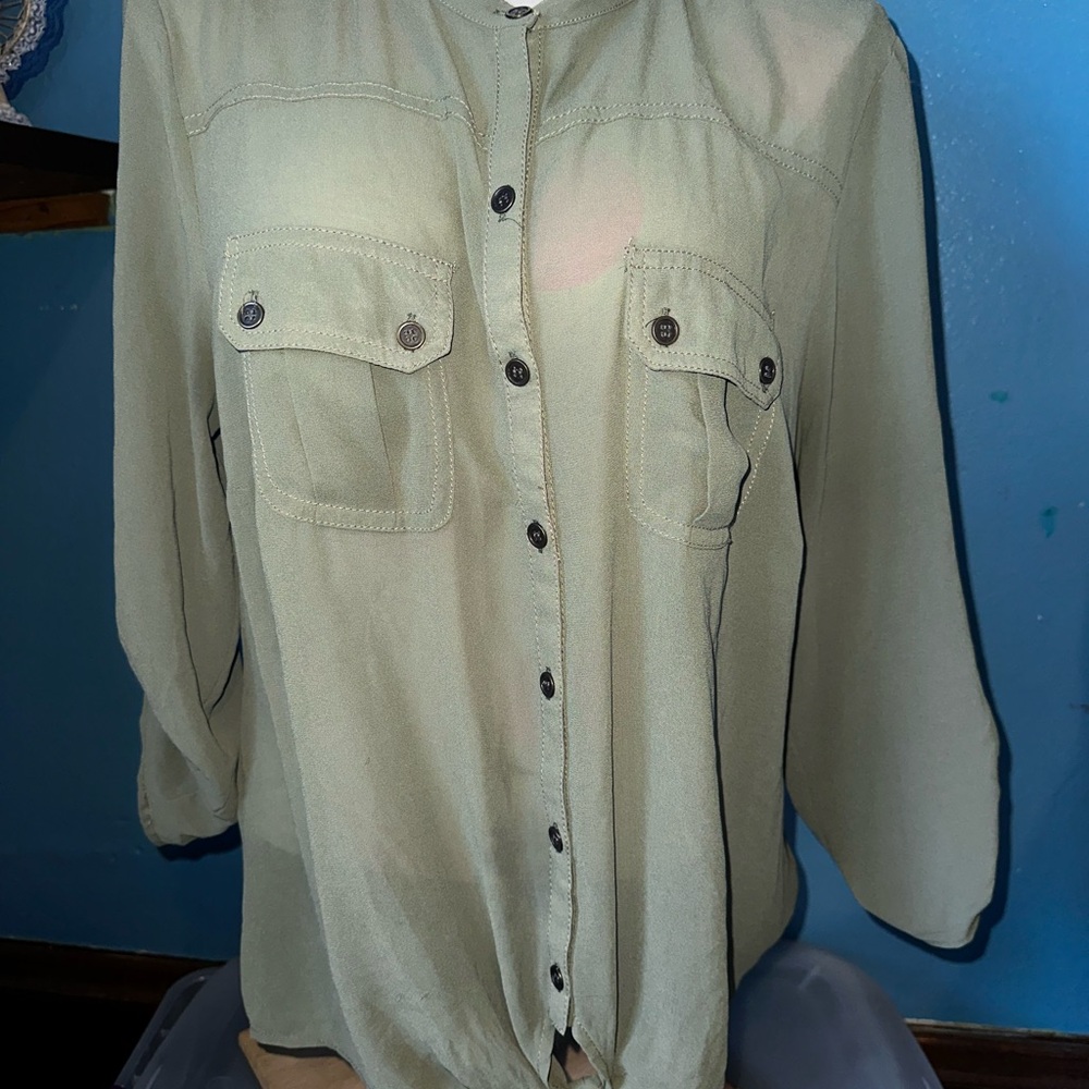 Women's Button-Up Blouse - Dark Green
